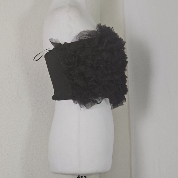 MABLE Black Ruffle Tulle Tube Top – Strapless Crop Top Size Medium - Picture 11 of 12